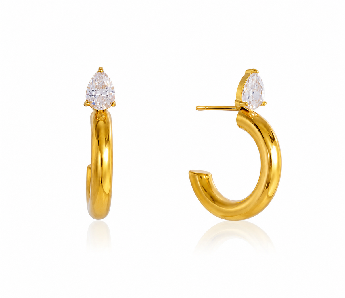 Diana Gold Teardrop CZ Half Hoop Earrings