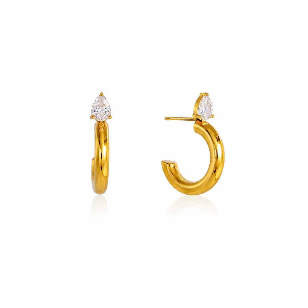 Diana Gold Teardrop CZ Half Hoop Earrings