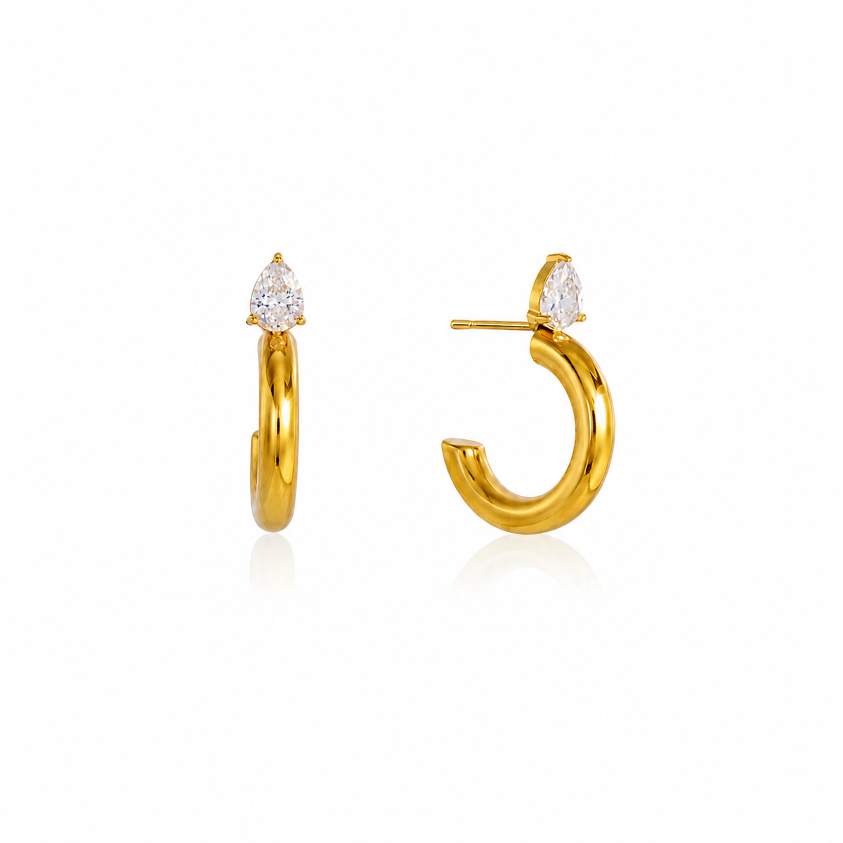 Diana Gold Teardrop CZ Half Hoop Earrings