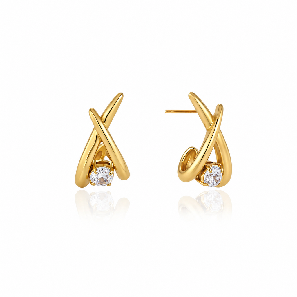Freya Gold Crossed CZ Earrings