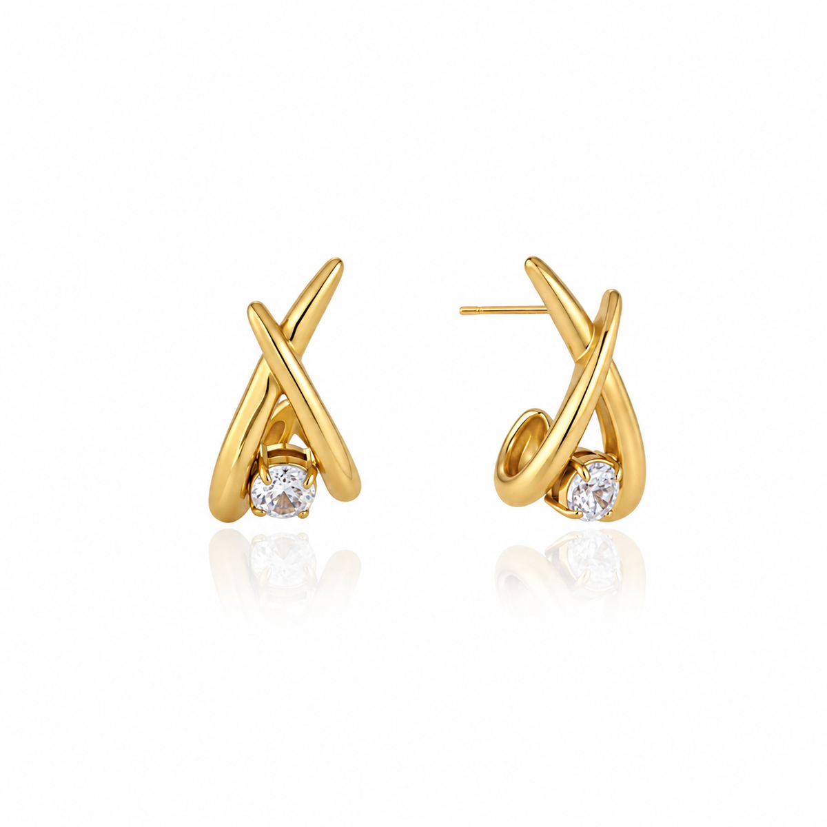 Freya Gold Crossed CZ Earrings