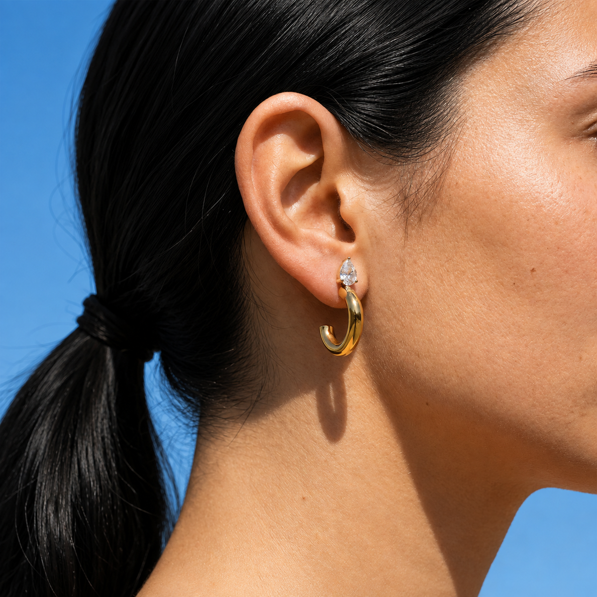 Diana Gold Teardrop CZ Half Hoop Earrings