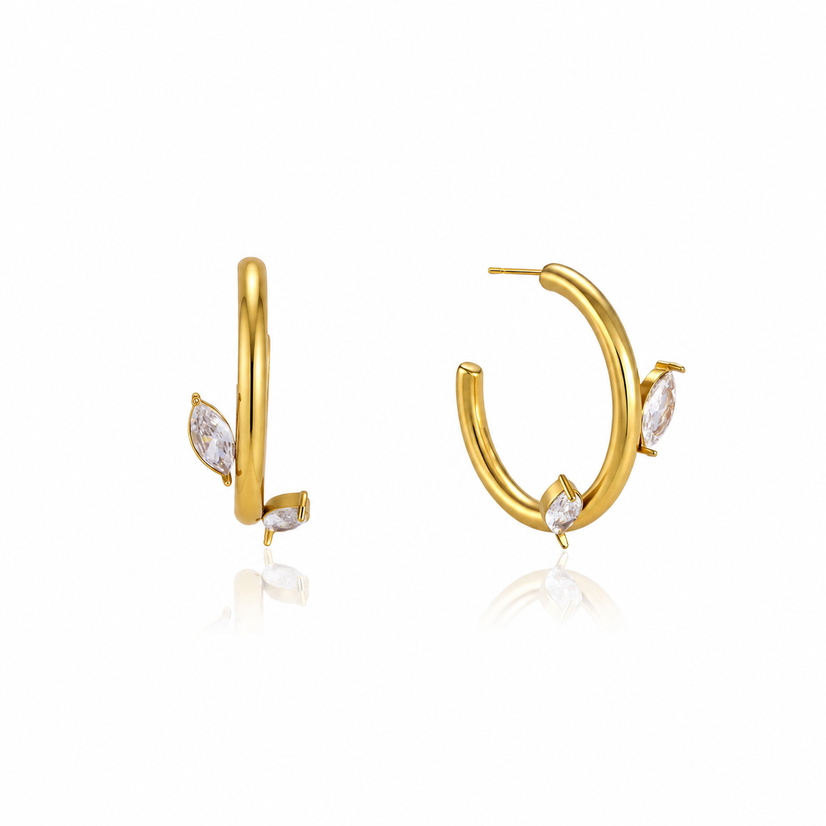 Celine Gold Teardrop CZ Hoop Earrings