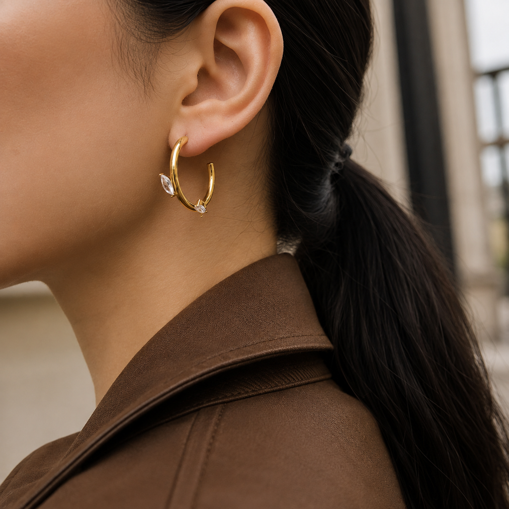 Celine Gold Teardrop CZ Hoop Earrings