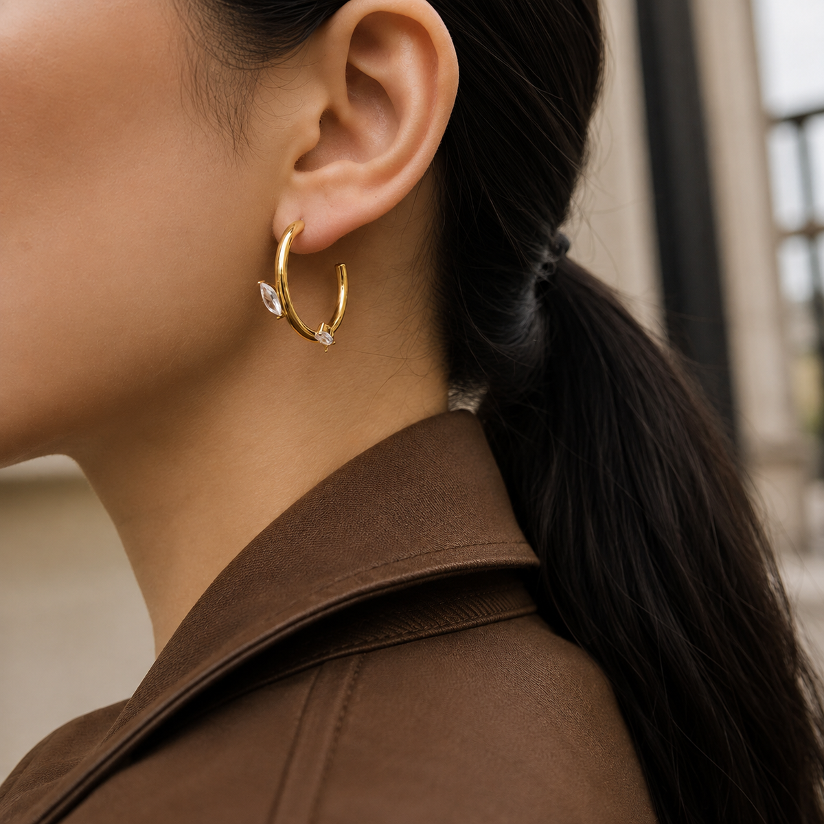 Celine Gold Teardrop CZ Hoop Earrings