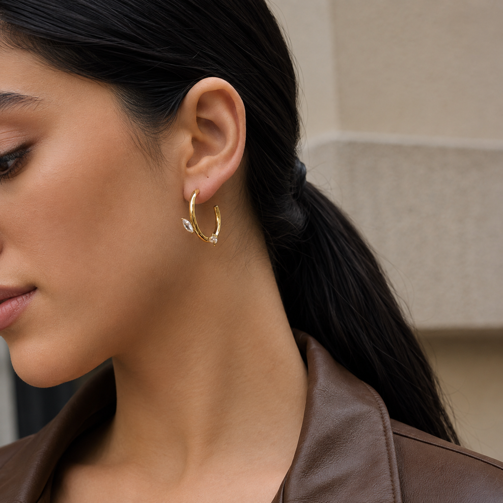 Celine Gold Teardrop CZ Hoop Earrings
