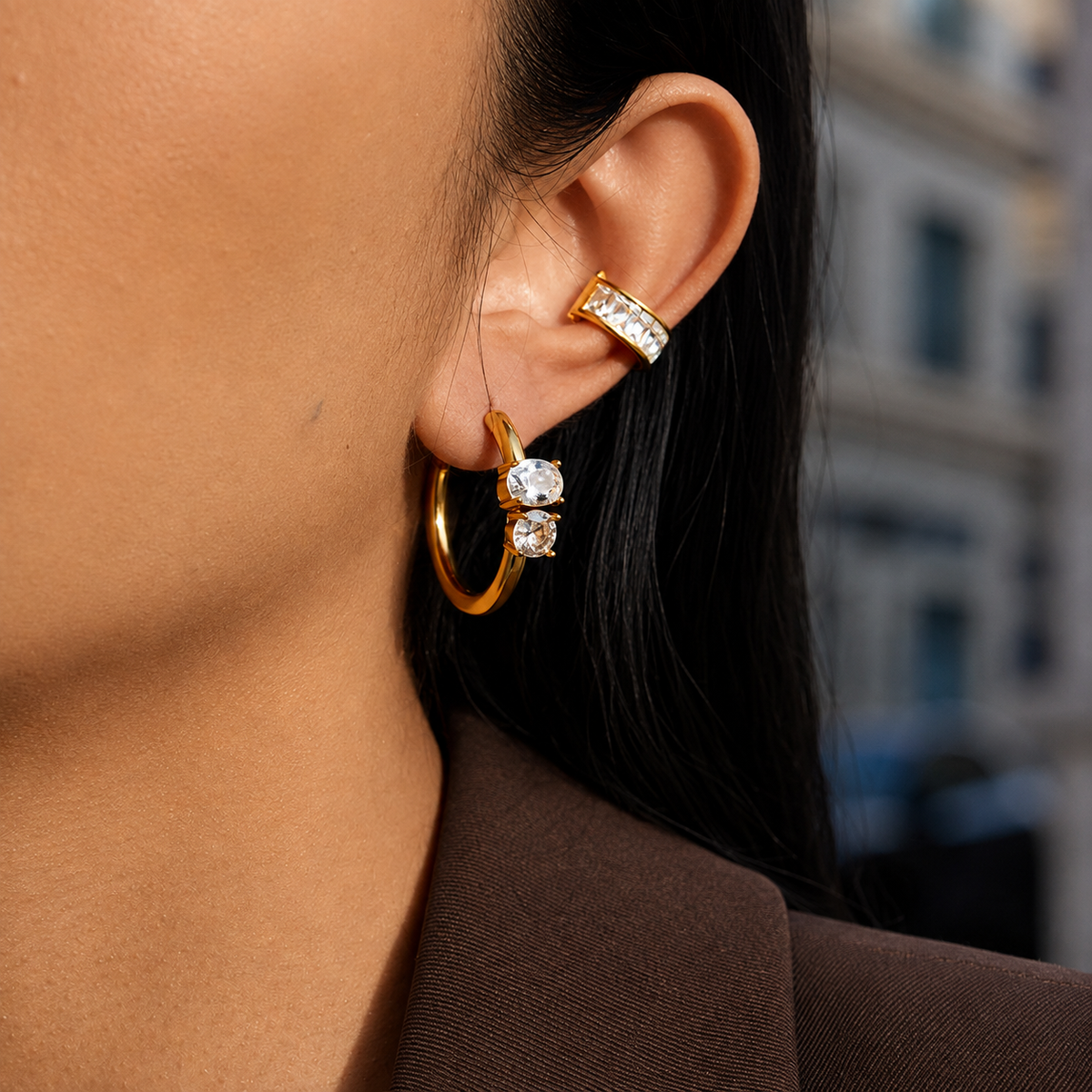 Amin Dual CZ Hoop Earrings