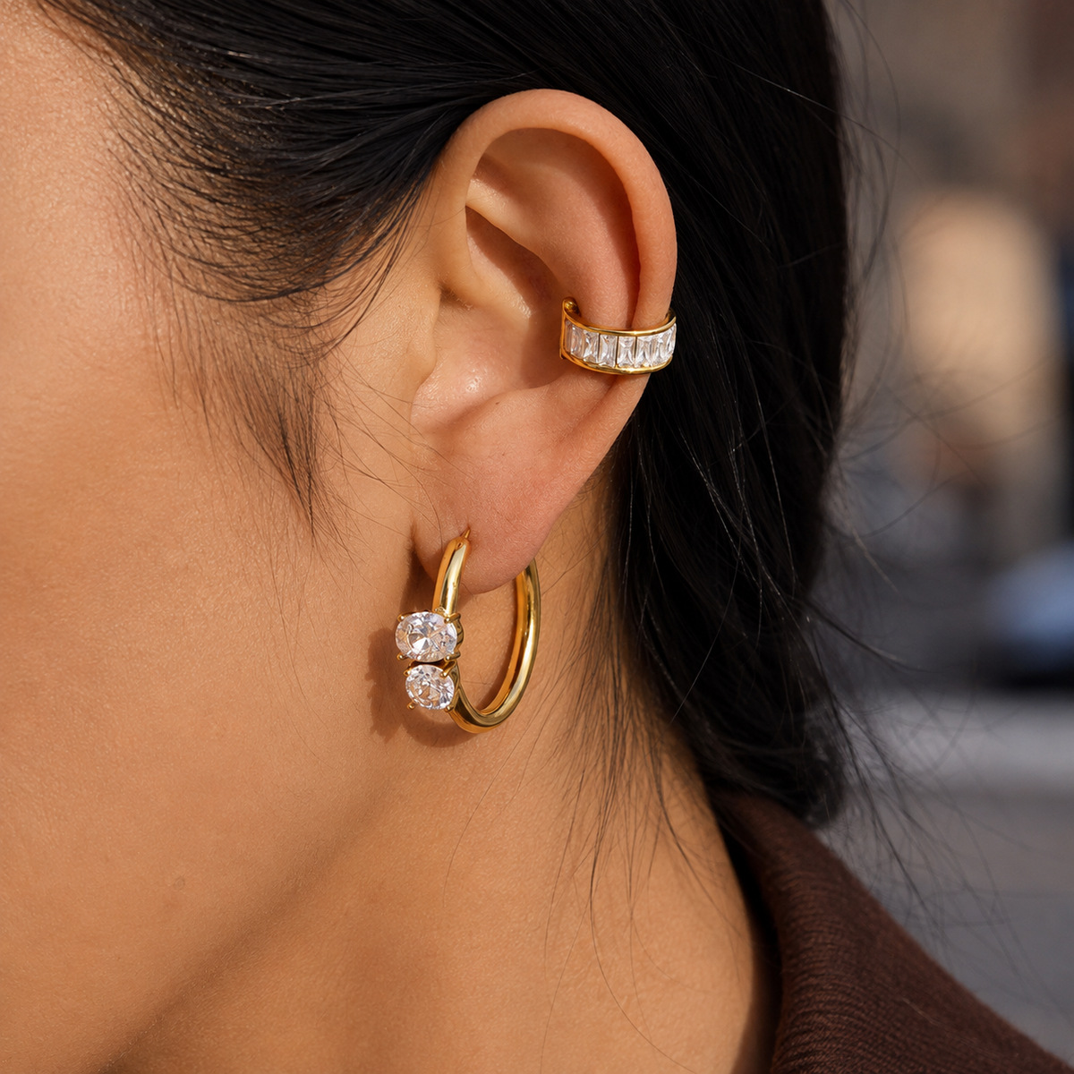 Amin Dual CZ Hoop Earrings