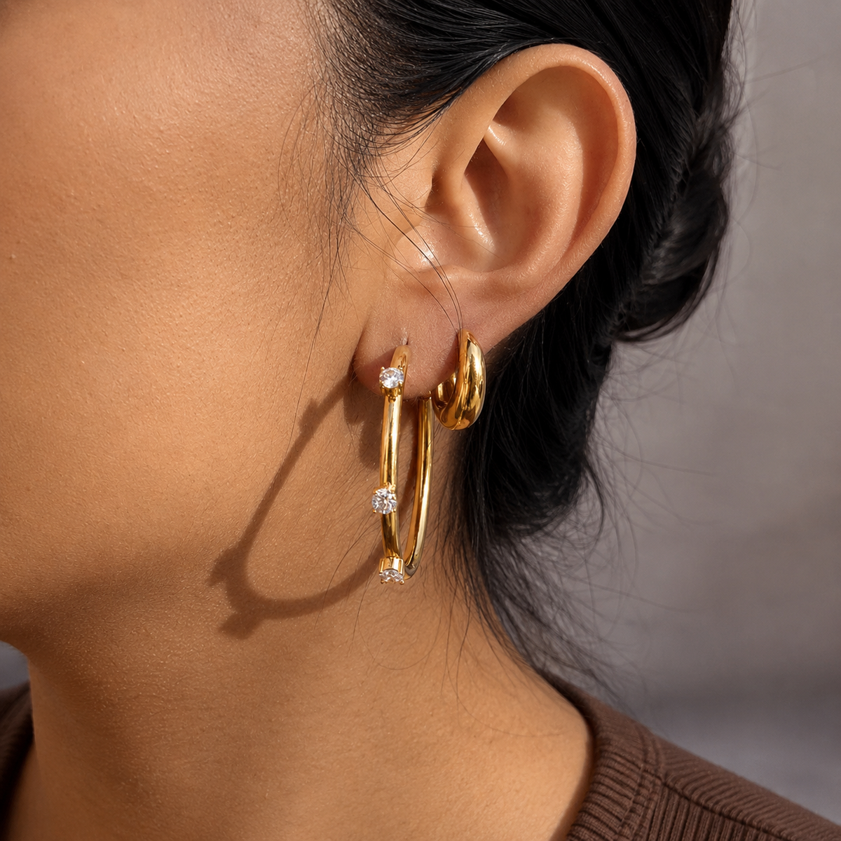 Amelia CZ Bar Hoop Earrings