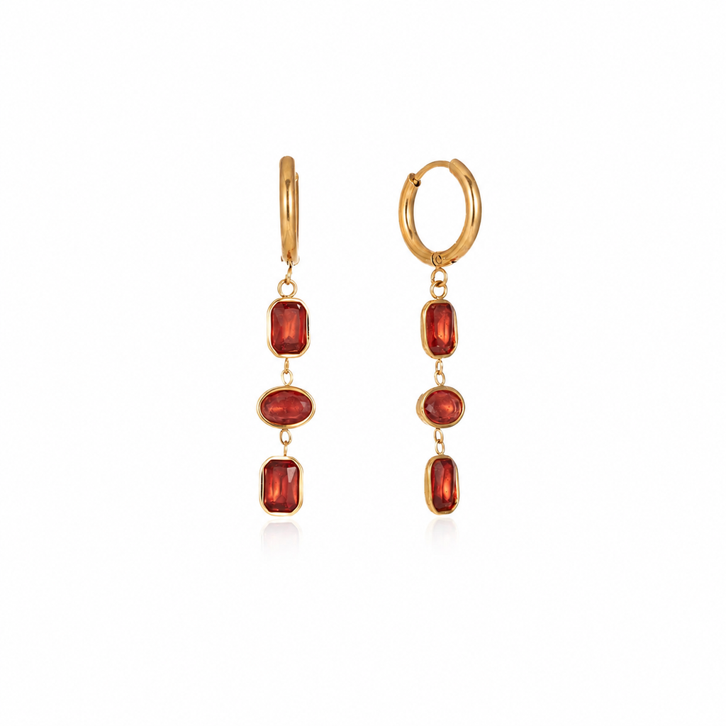 Mira Gold Garnet Drop Earrings