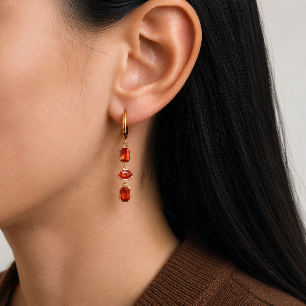 Mira Gold Garnet Drop Earrings