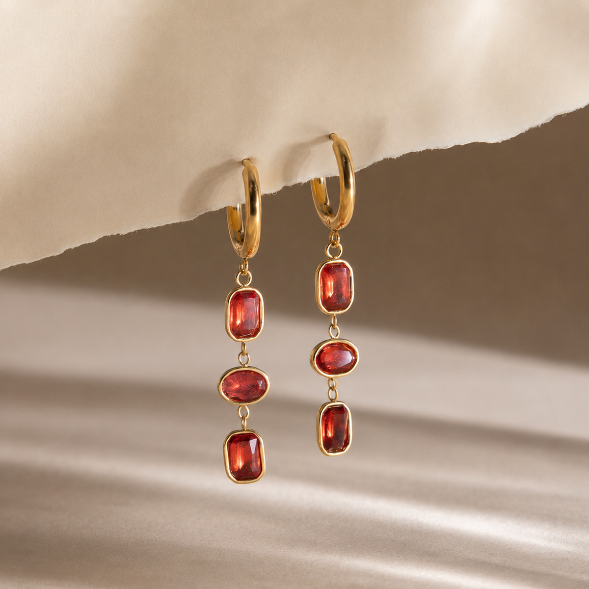 Mira Gold Garnet Drop Earrings