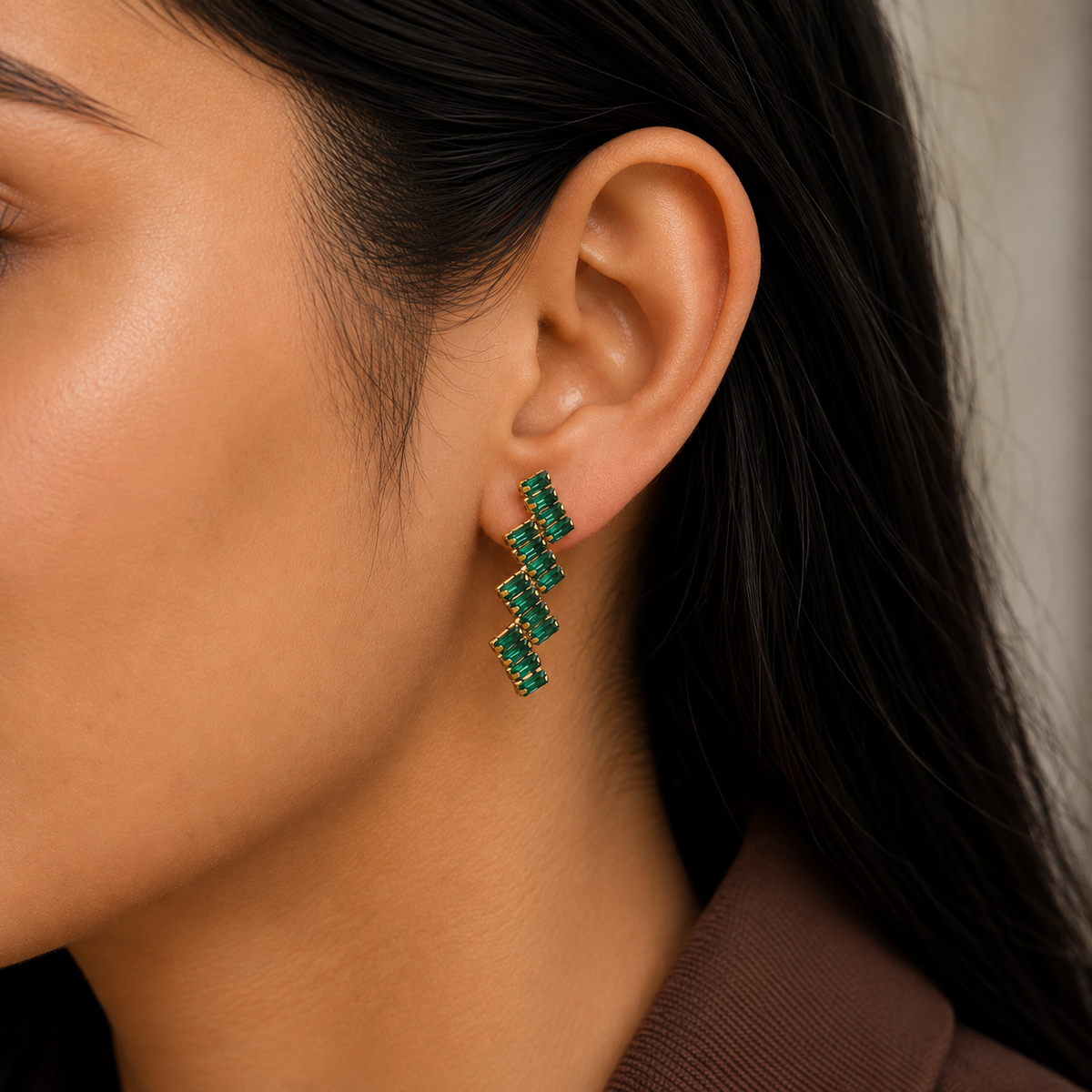 Serena Green Emerald CZ Drop Earrings