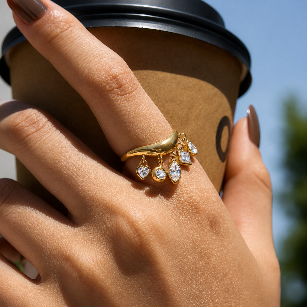 Sienna Gold CZ Charm Ring