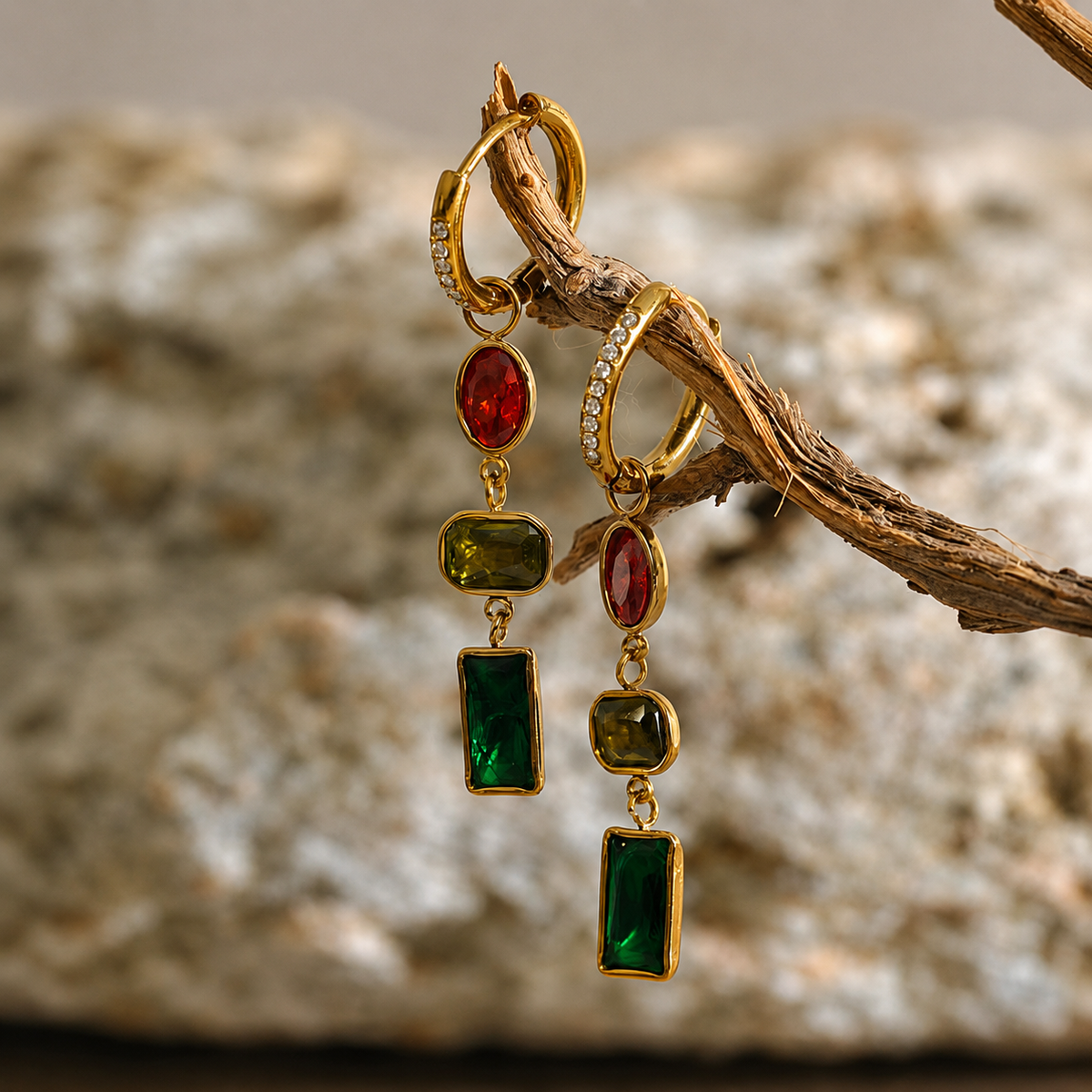Isla Multicolor Gemstone Drop Hoop Earrings