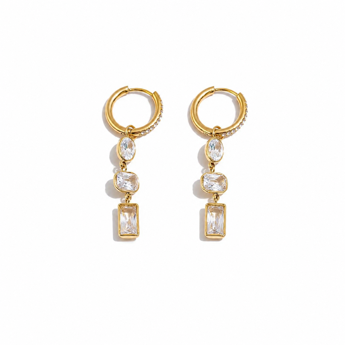Lila White Gemstone Drop Hoop Earrings