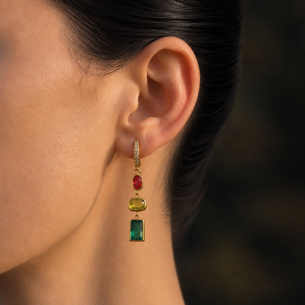 Isla Multicolor Gemstone Drop Hoop Earrings