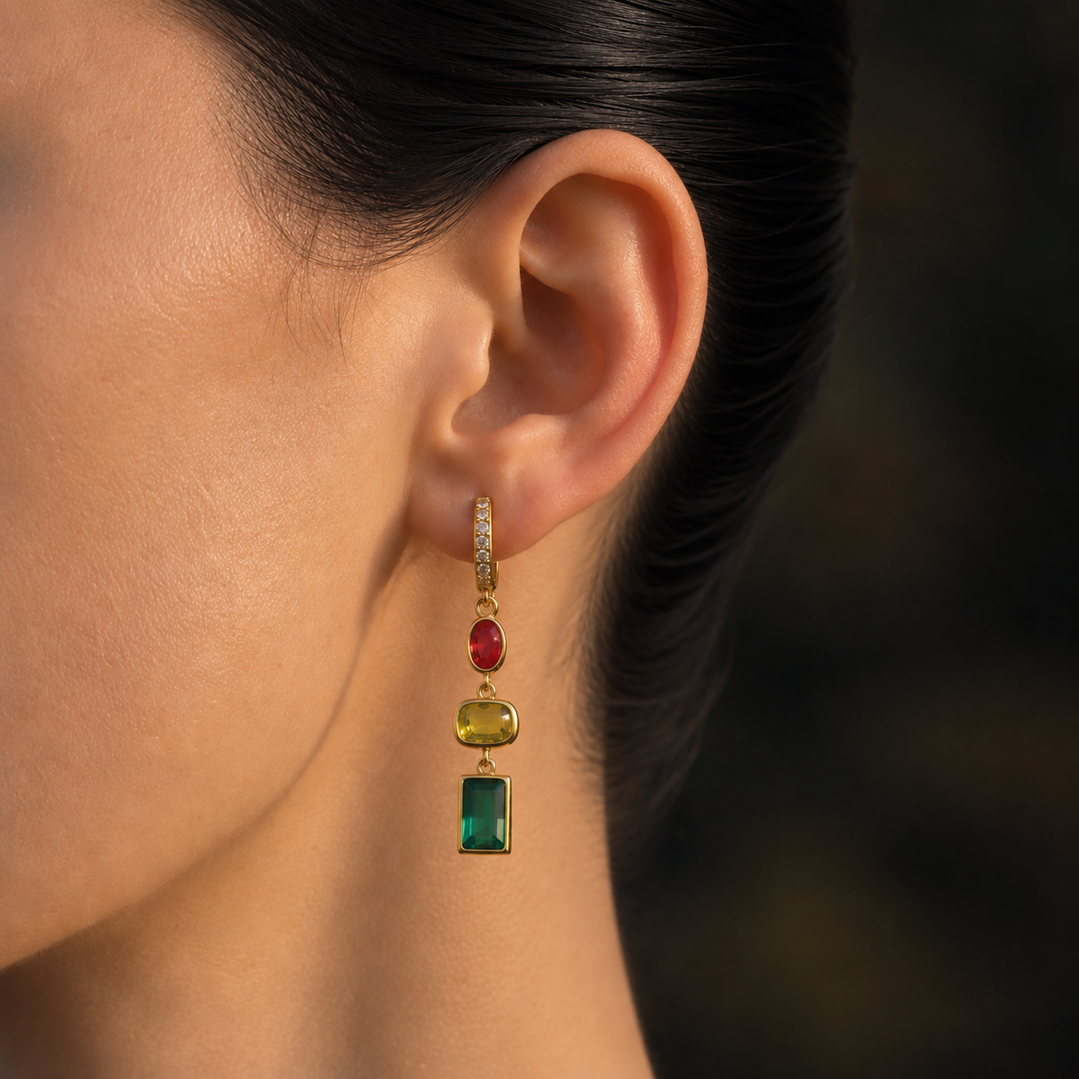 Isla Multicolor Gemstone Drop Hoop Earrings