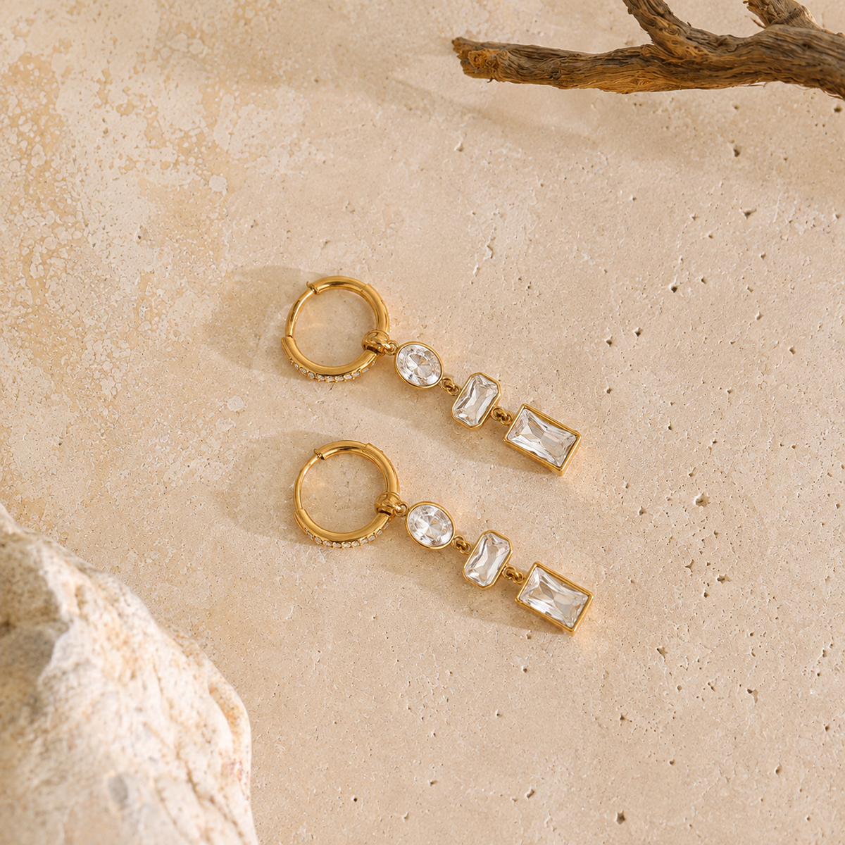 Lila White Gemstone Drop Hoop Earrings