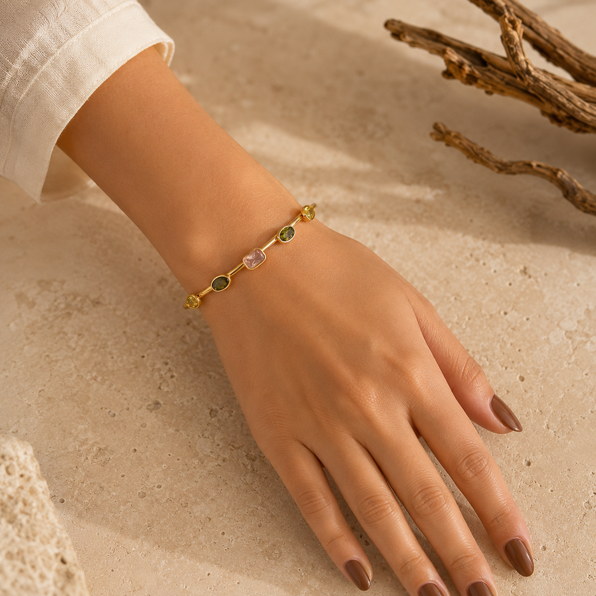 Clara Olive & Peach CZ Bangle