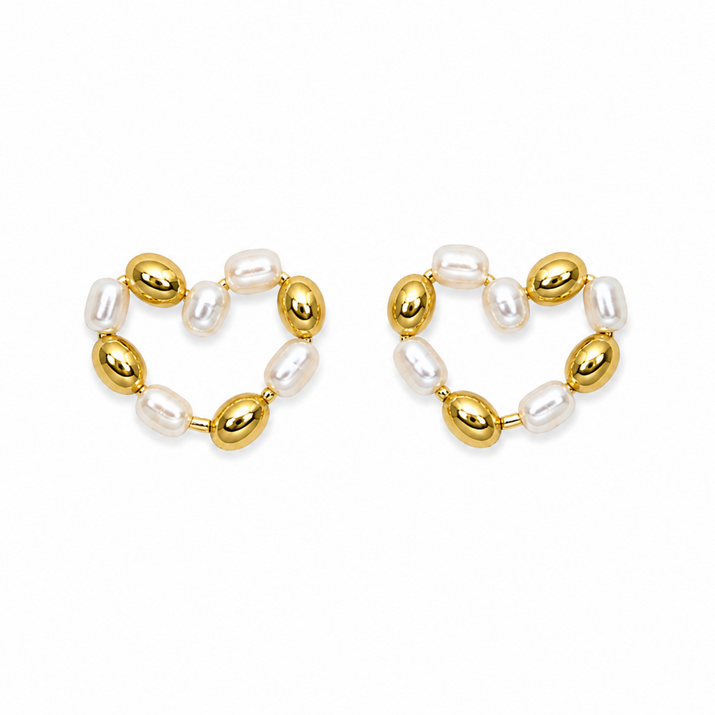 Mila Gold & Pearl Heart Hoop Earrings