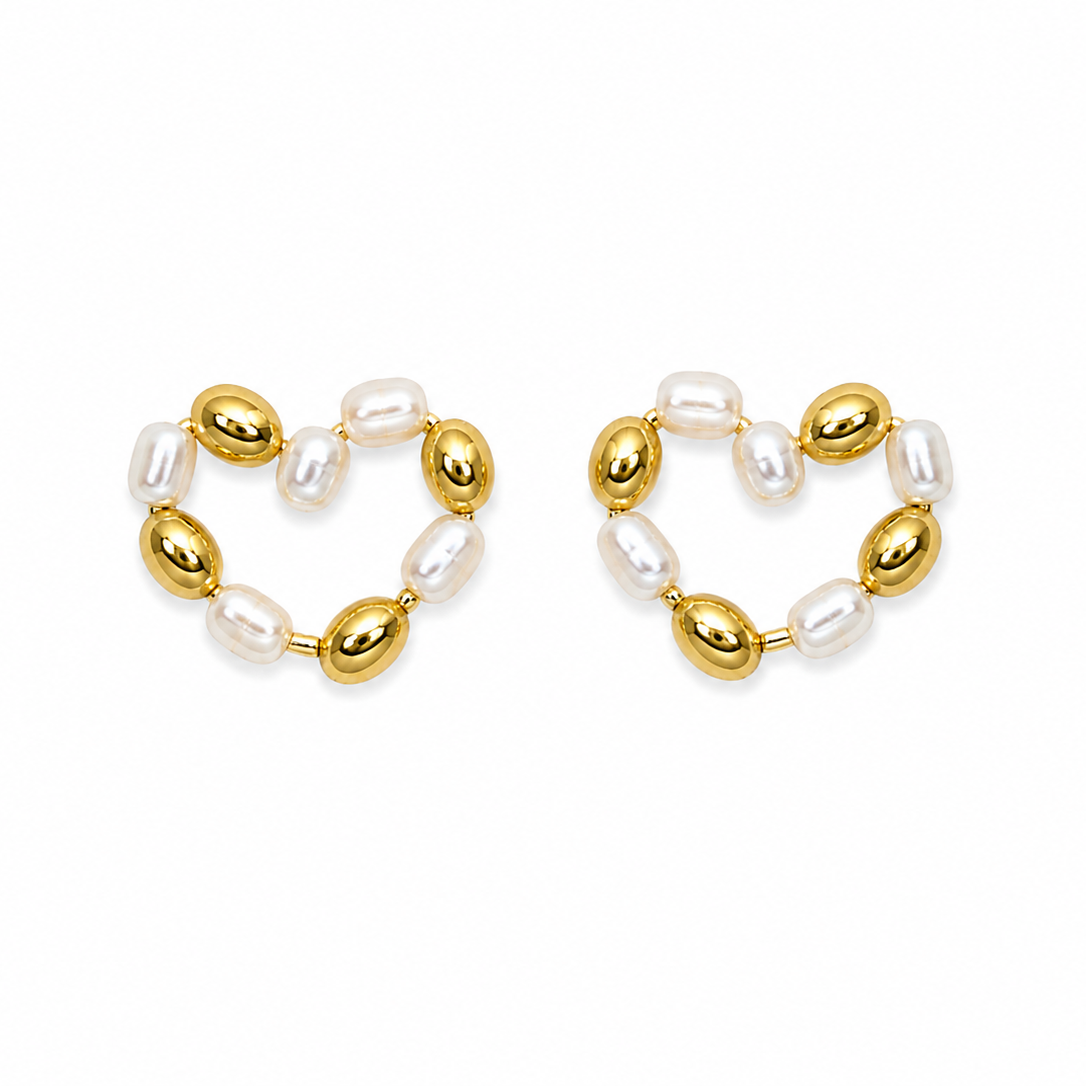 Mila Gold & Pearl Heart Hoop Earrings