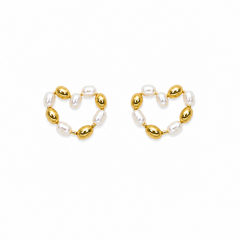 Mila Gold & Pearl Heart Hoop Earrings