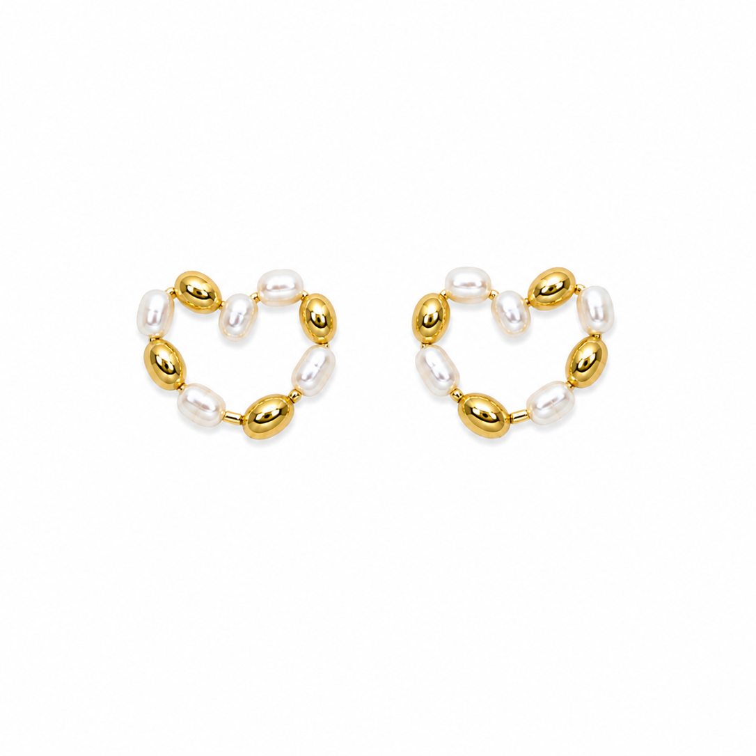 Mila Gold & Pearl Heart Hoop Earrings