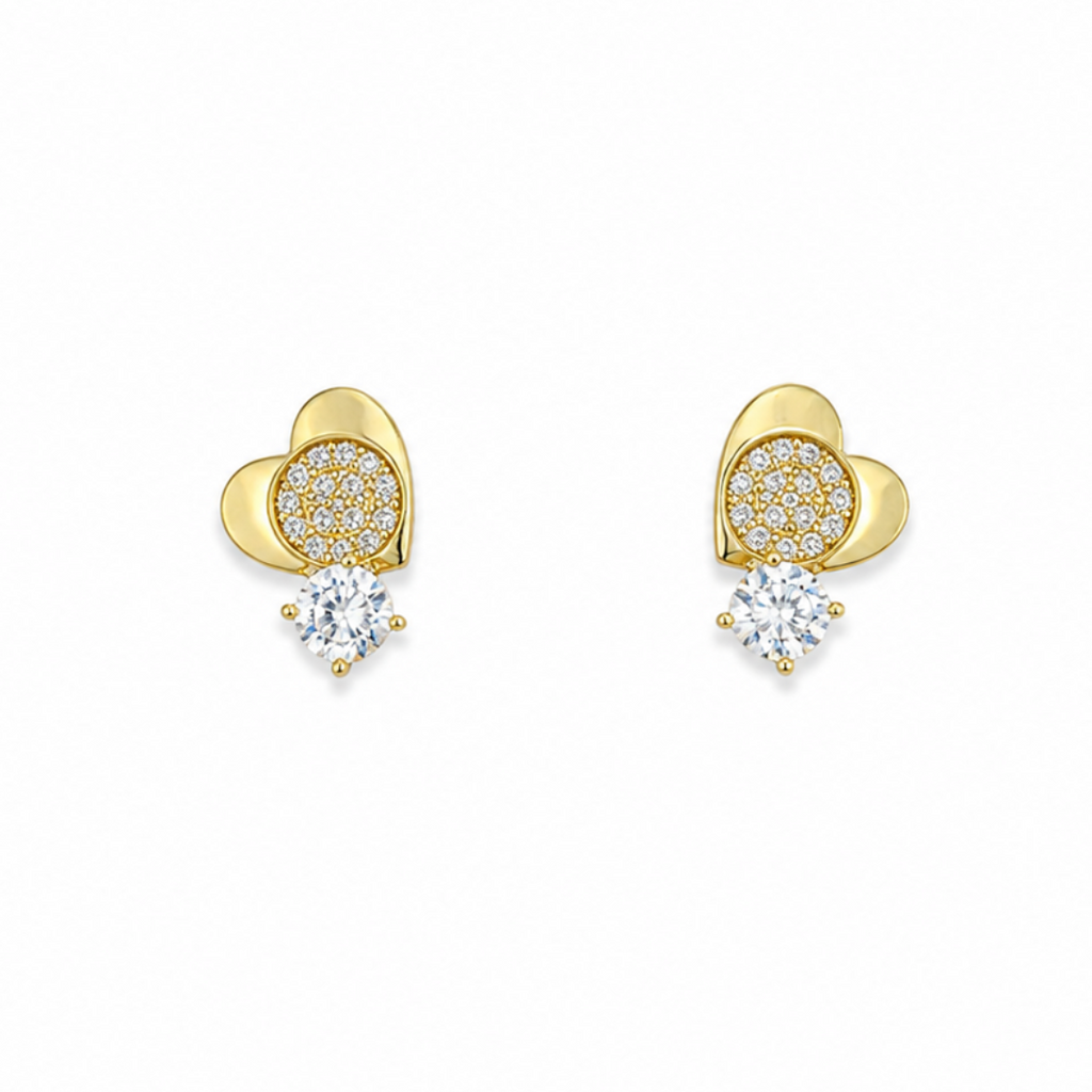Ruby Gold Heart CZ Drop Earrings