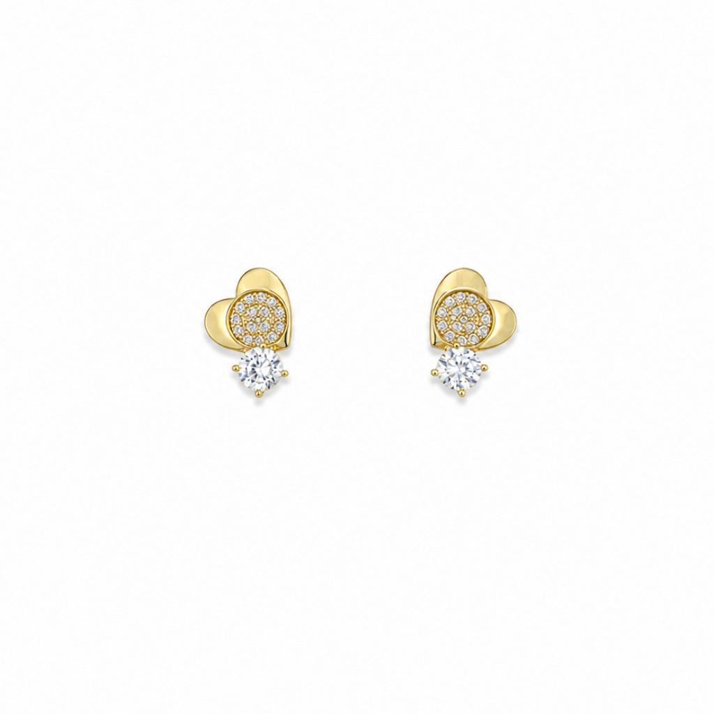 Ruby Gold Heart CZ Drop Earrings