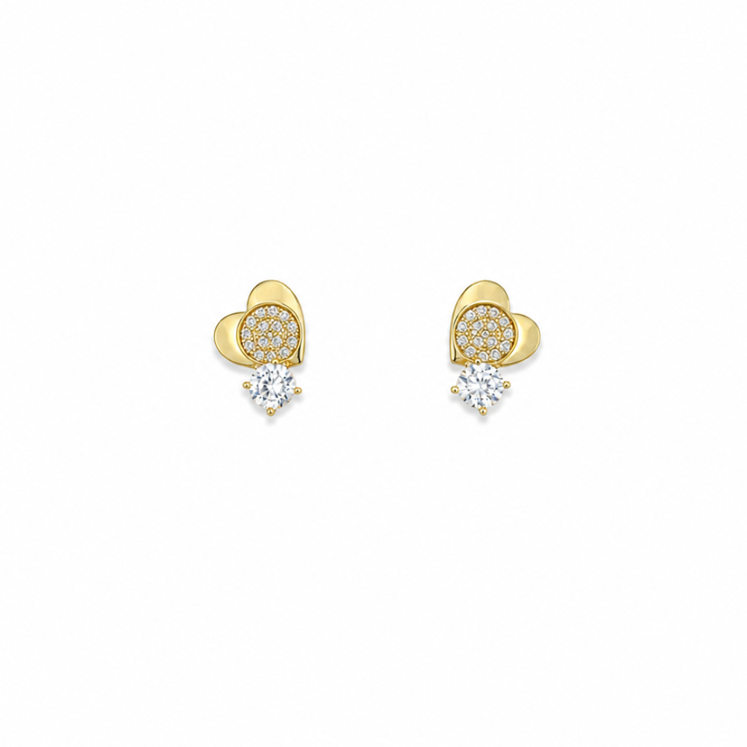 Ruby Gold Heart CZ Drop Earrings