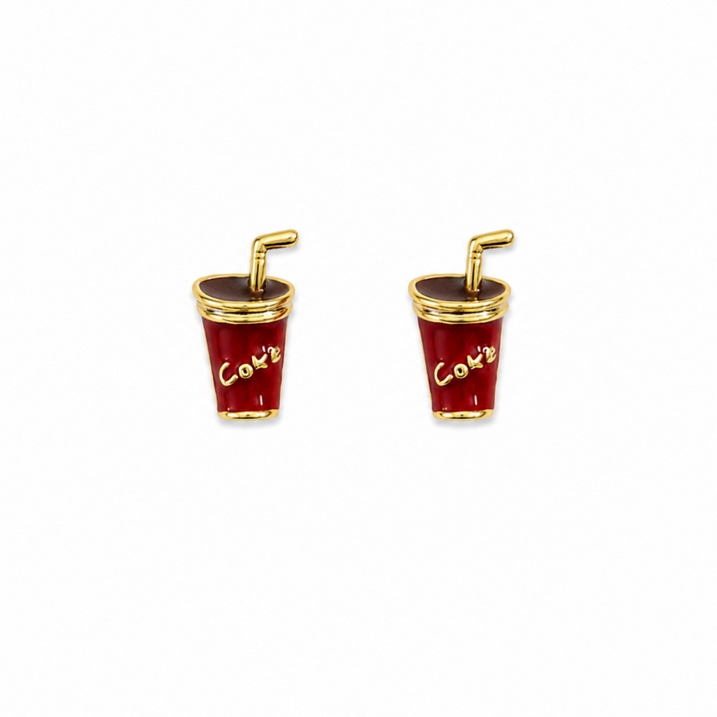 Uma Gold Red Enamel Coke Cup Earrings
