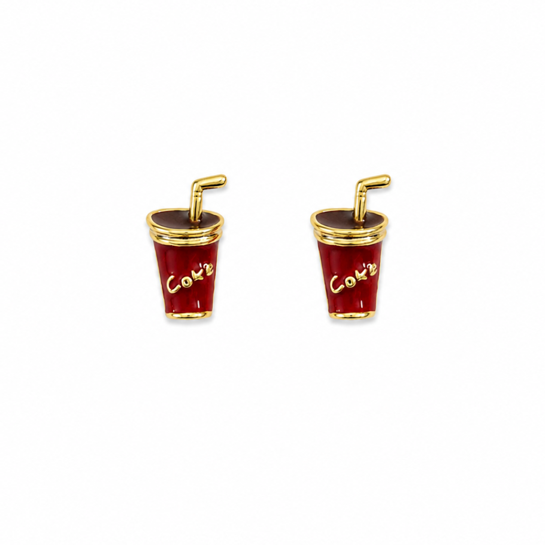 Uma Gold Red Enamel Coke Cup Earrings