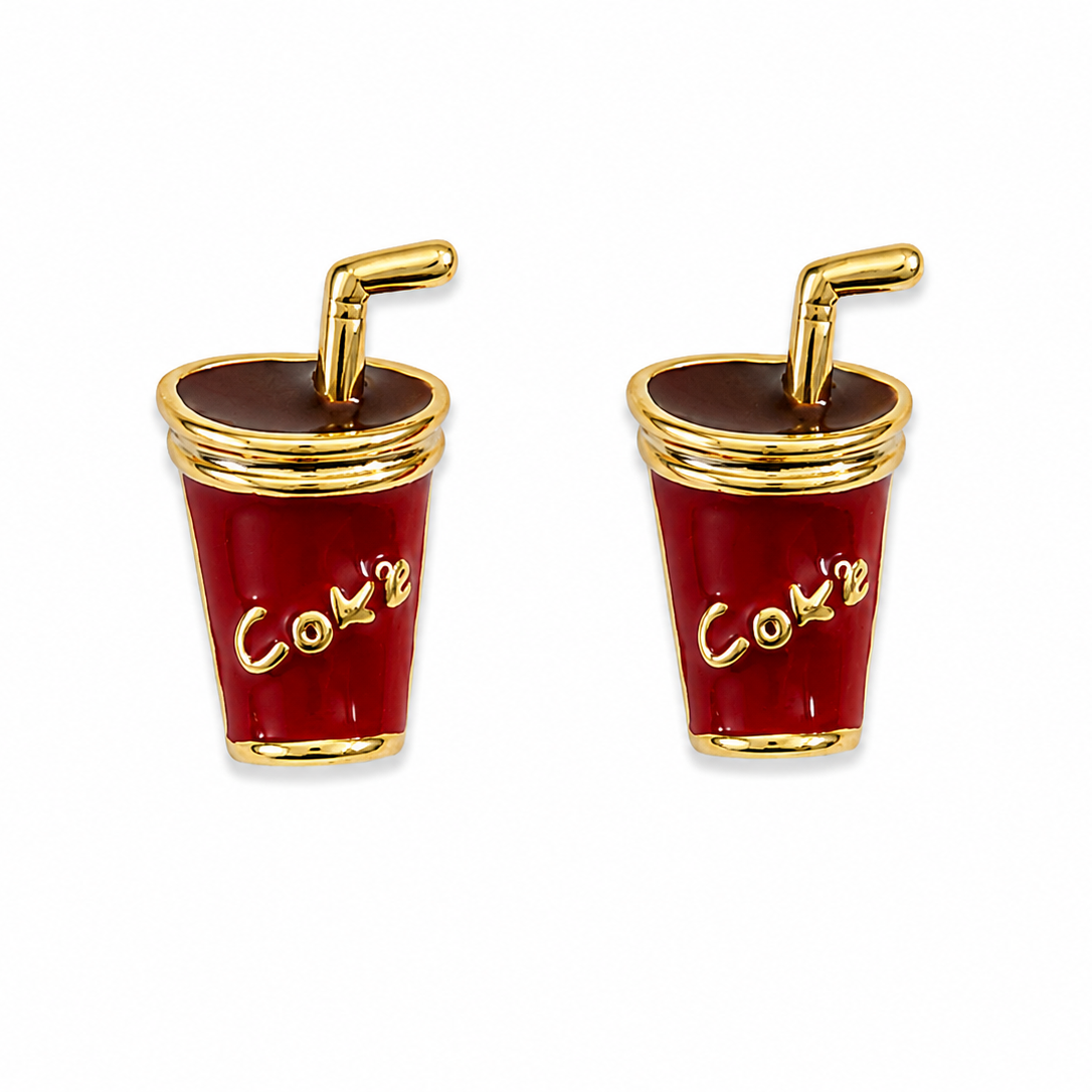 Uma Gold Red Enamel Coke Cup Earrings