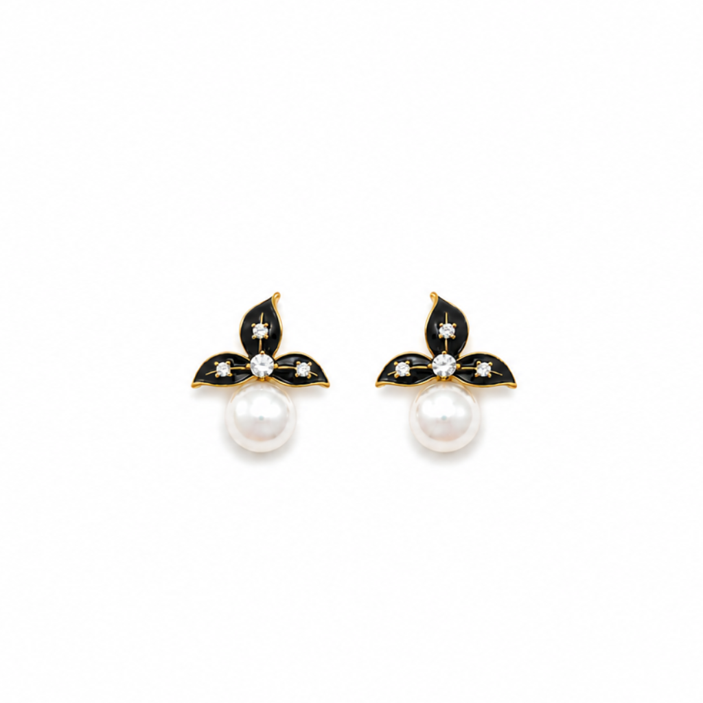 Xenia Black Floral Pearl Earrings