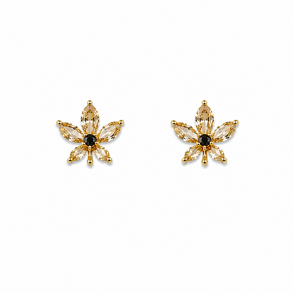 Violet Champagne CZ Floral Earrings