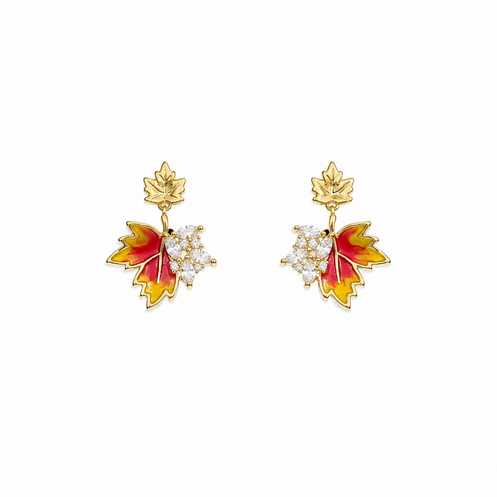 Yasmin Red & Gold Autumn Leaf Earrings