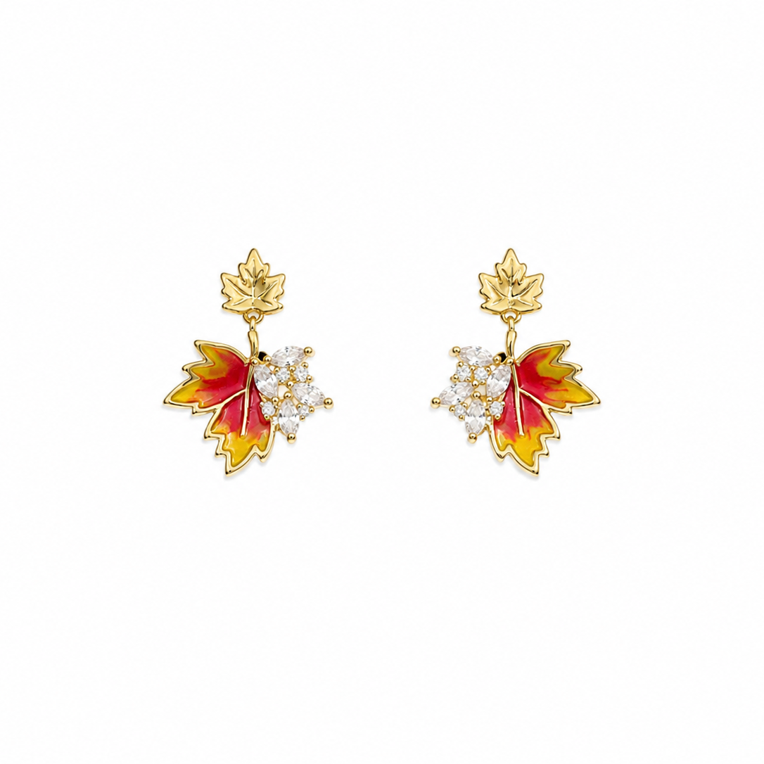 Yasmin Red & Gold Autumn Leaf Earrings
