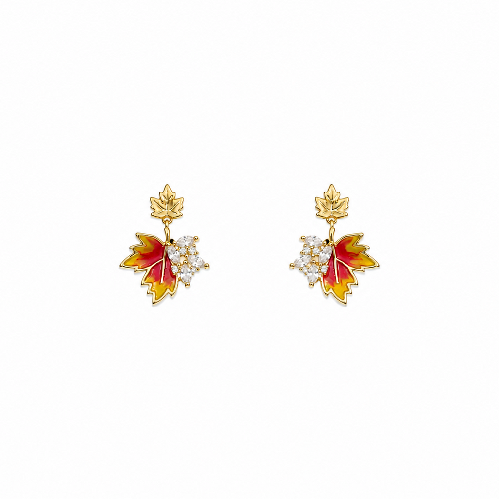 Yasmin Red & Gold Autumn Leaf Earrings