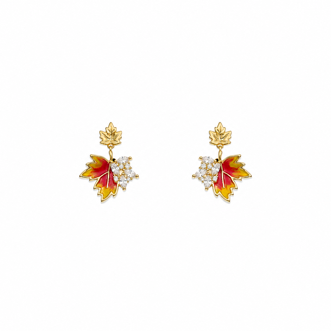 Yasmin Red & Gold Autumn Leaf Earrings