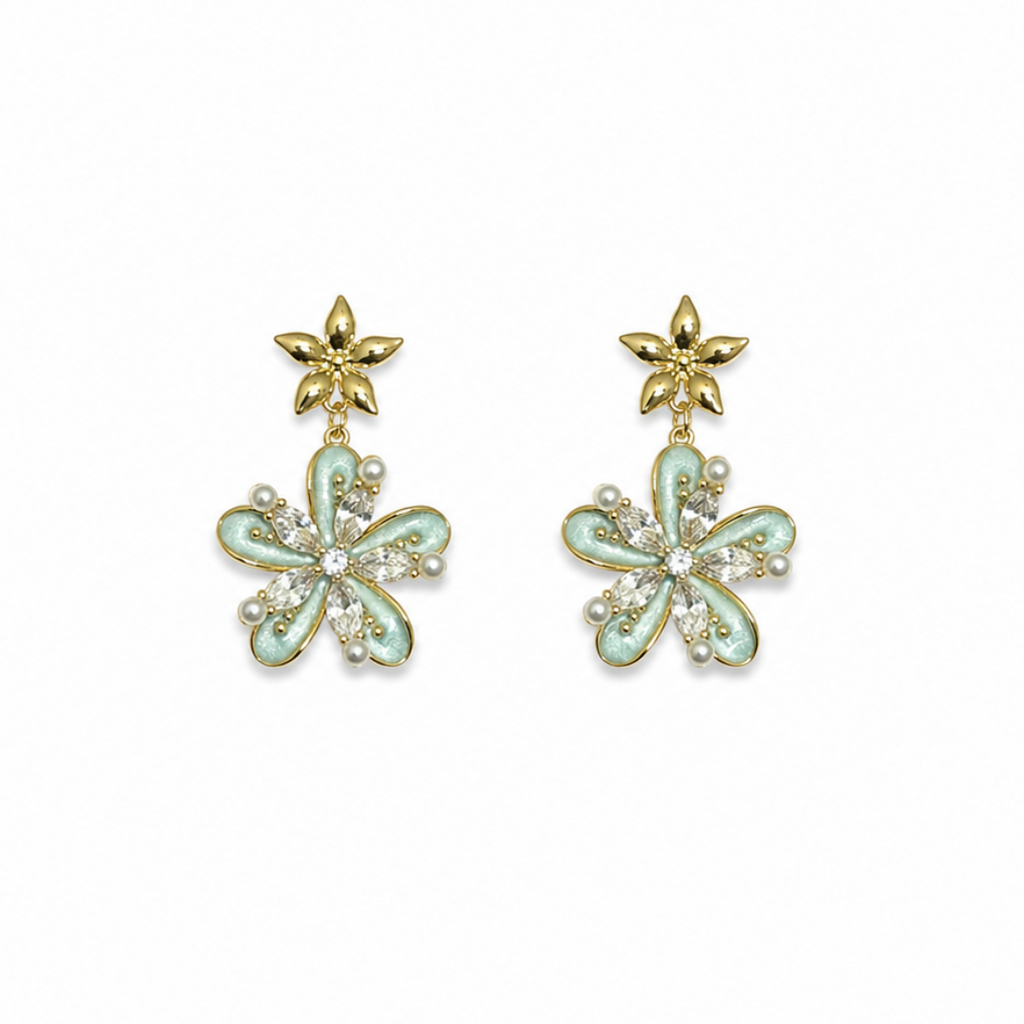 Alina Mint Floral Statement Earrings