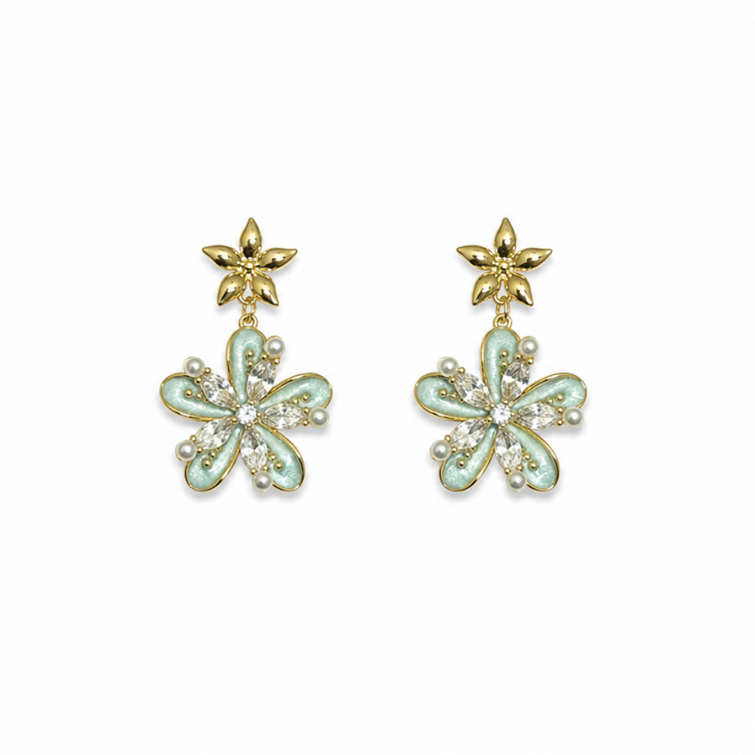 Alina Mint Floral Statement Earrings