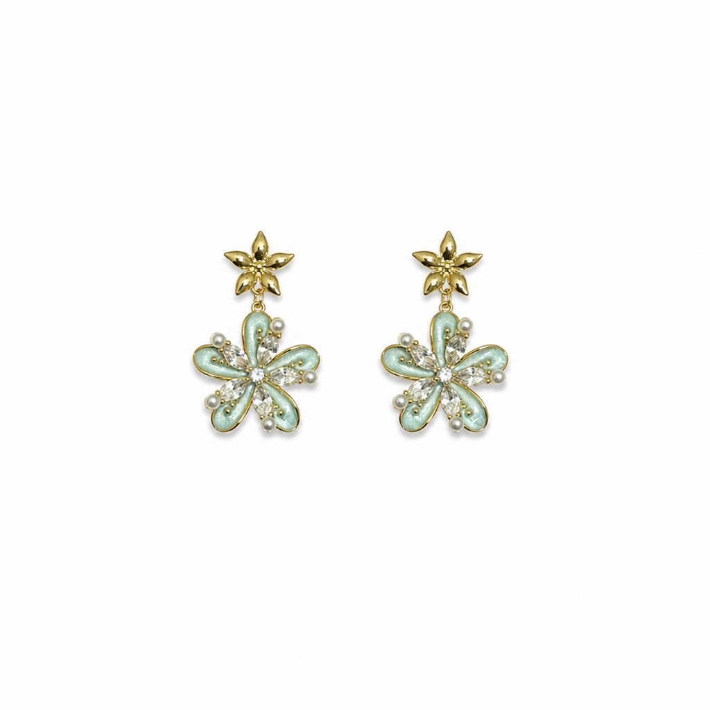 Alina Mint Floral Statement Earrings