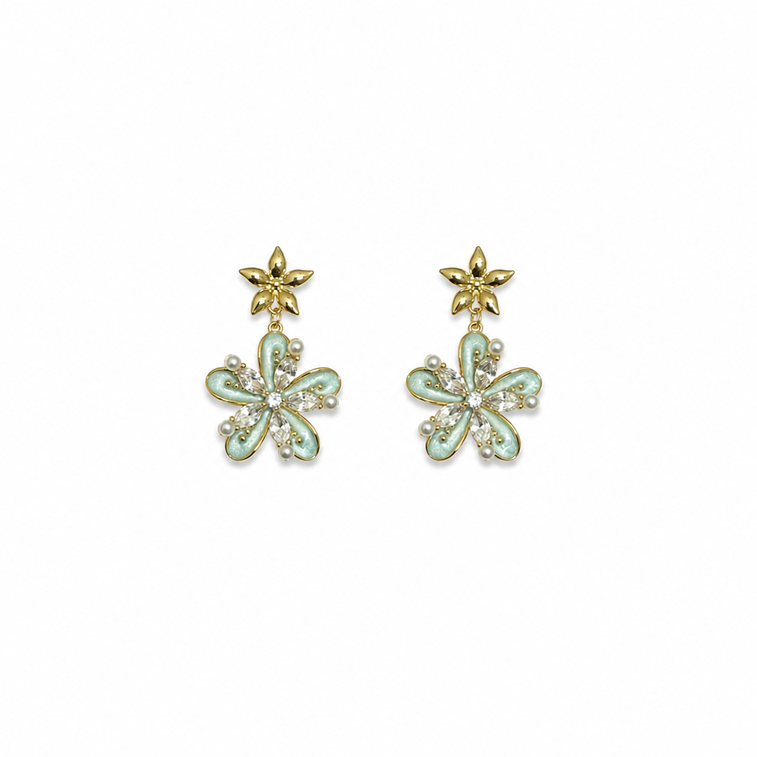 Alina Mint Floral Statement Earrings