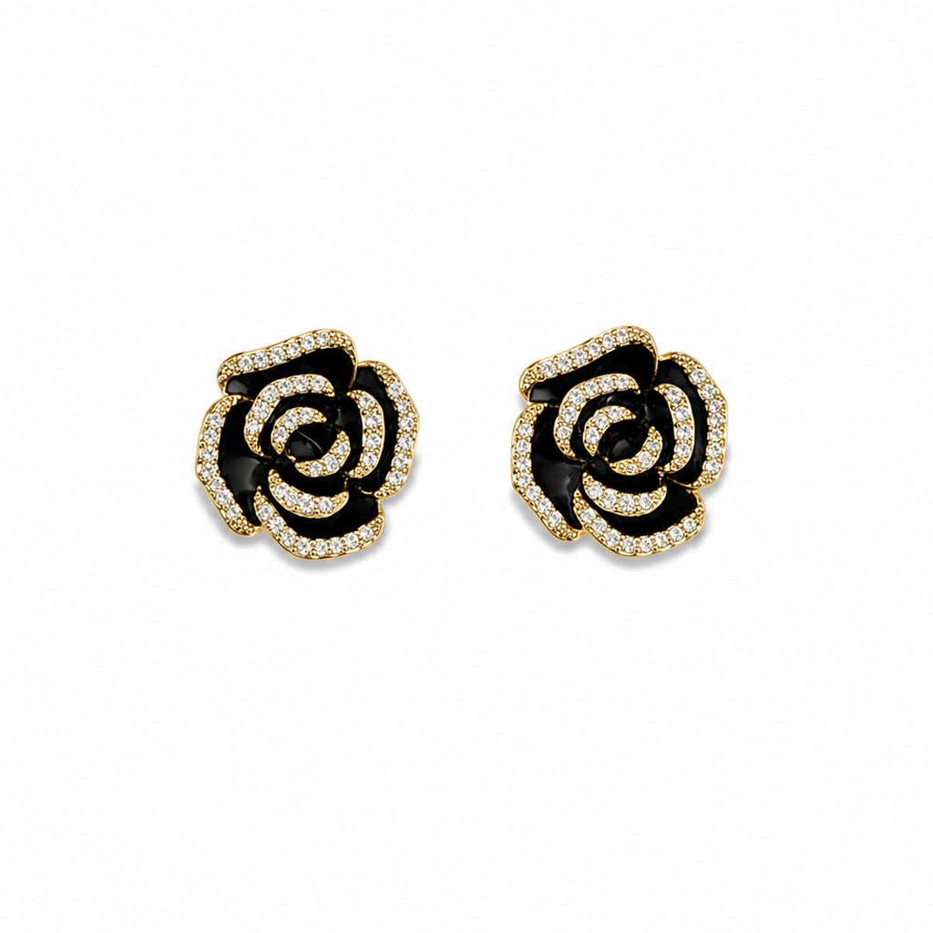Rosalie Black Rose Stud Earrings