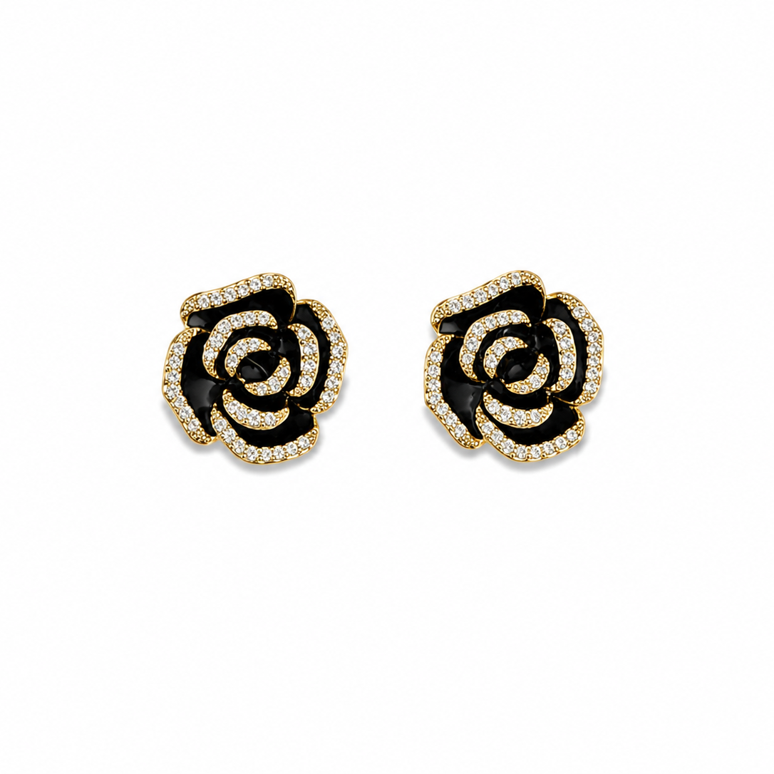 Rosalie Black Rose Stud Earrings