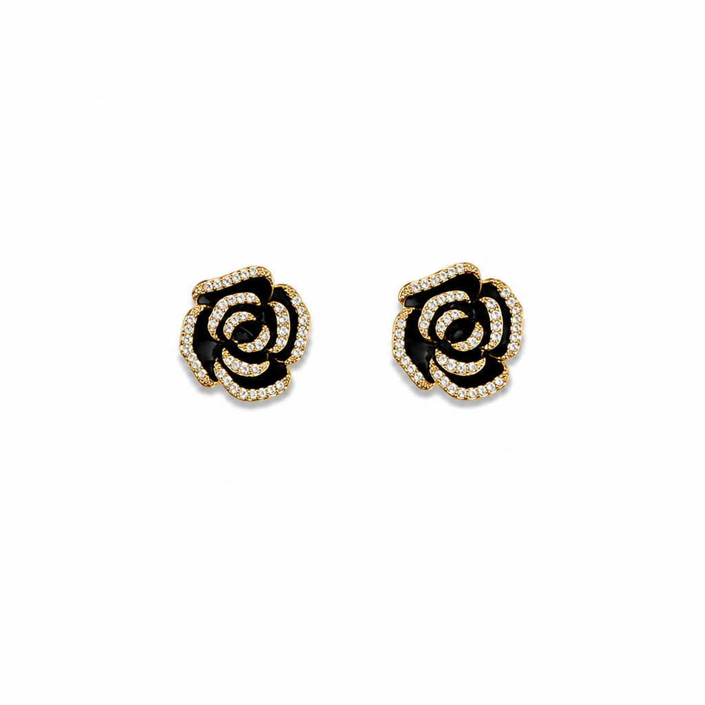 Rosalie Black Rose Stud Earrings