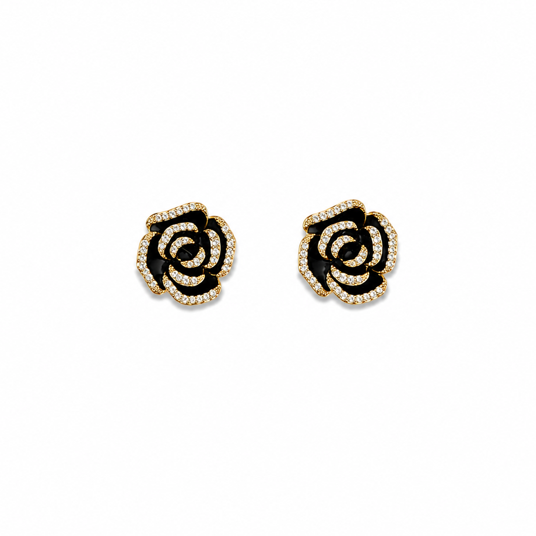 Rosalie Black Rose Stud Earrings