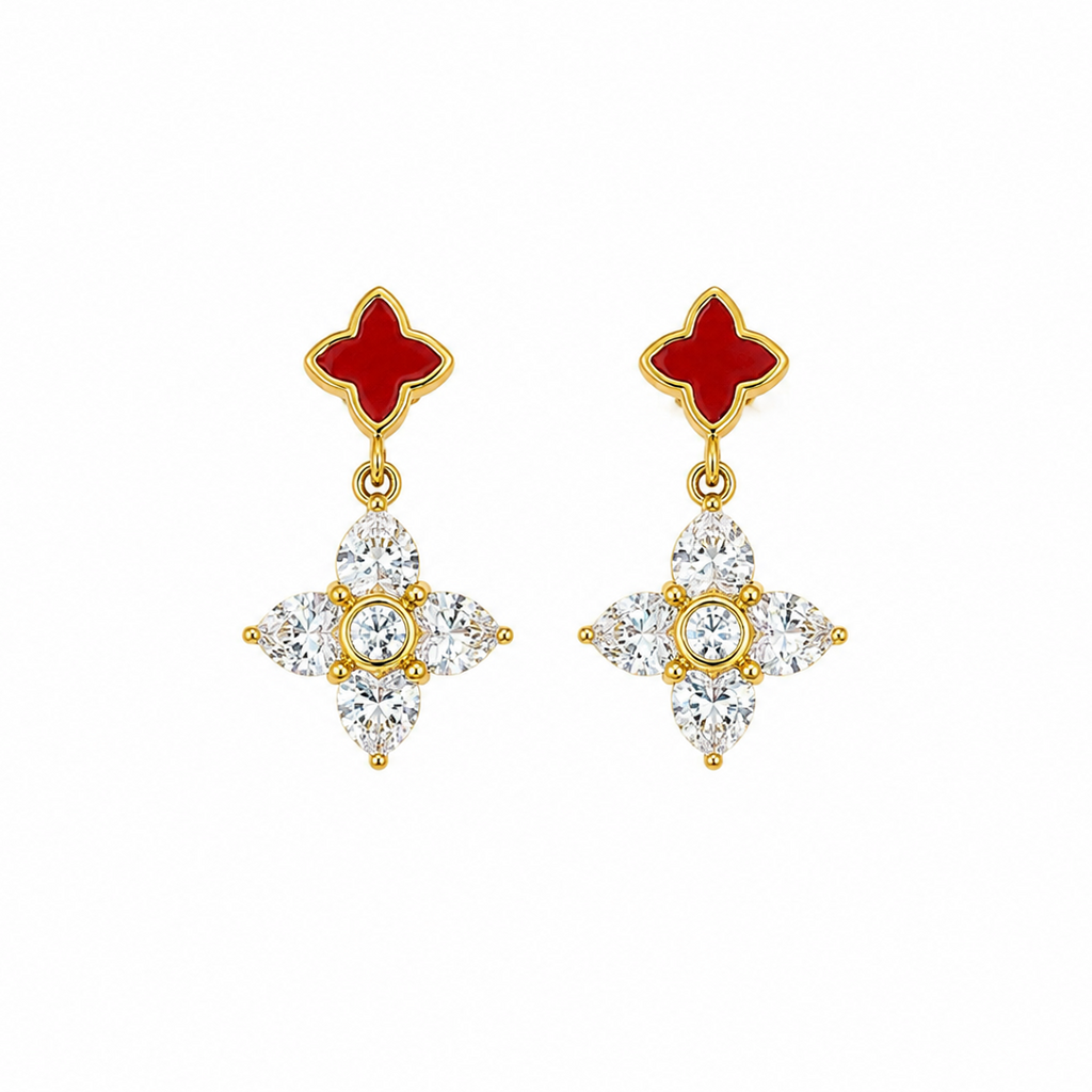 Scarlett Red Floral Crystal Drop Earrings