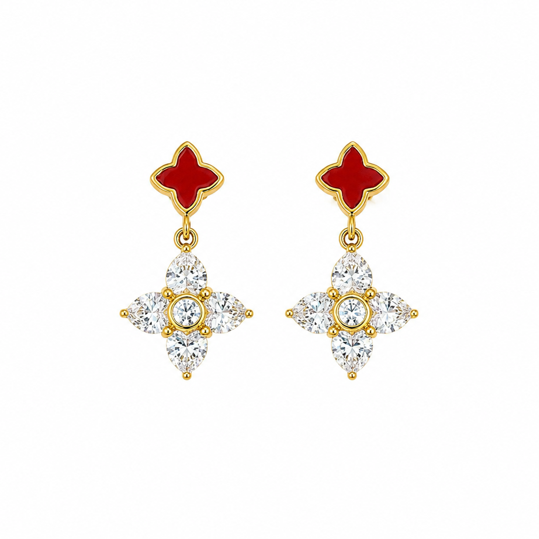 Scarlett Red Floral Crystal Drop Earrings